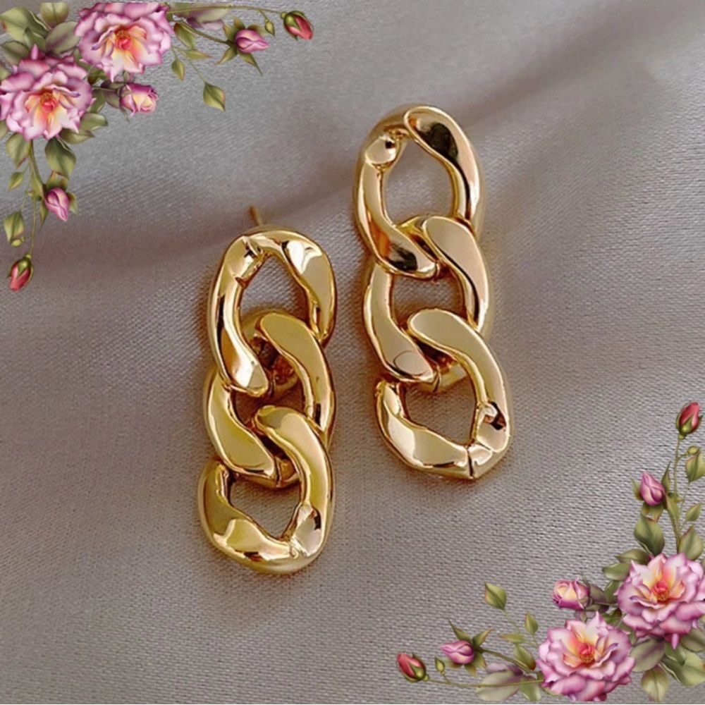 Gold color Stainless Steel Chain Thread Tassel Earrings In Minimalistic‎ style
